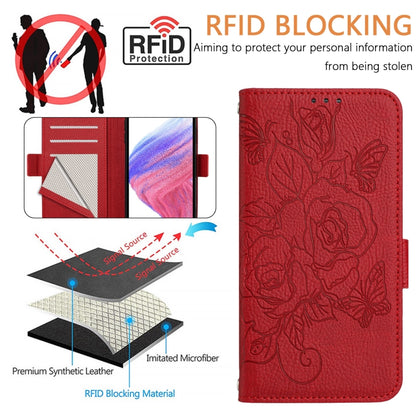 For Blackview A52 Embossed Rose RFID Anti-theft Leather Phone Case(Red) - More Brand by buy2fix | Online Shopping UK | buy2fix