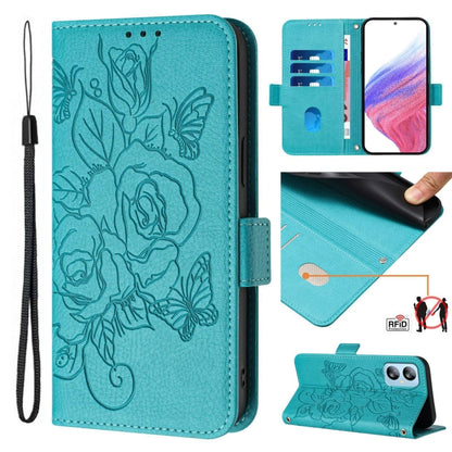 For Blackview A52 Embossed Rose RFID Anti-theft Leather Phone Case(Light Blue) - More Brand by buy2fix | Online Shopping UK | buy2fix