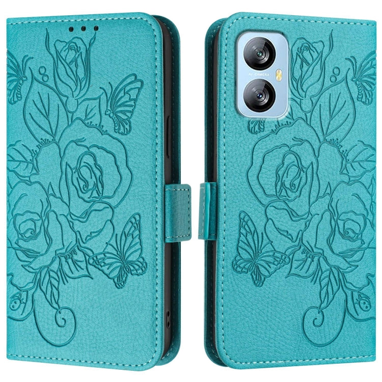 For Blackview A52 Embossed Rose RFID Anti-theft Leather Phone Case(Light Blue) - More Brand by buy2fix | Online Shopping UK | buy2fix