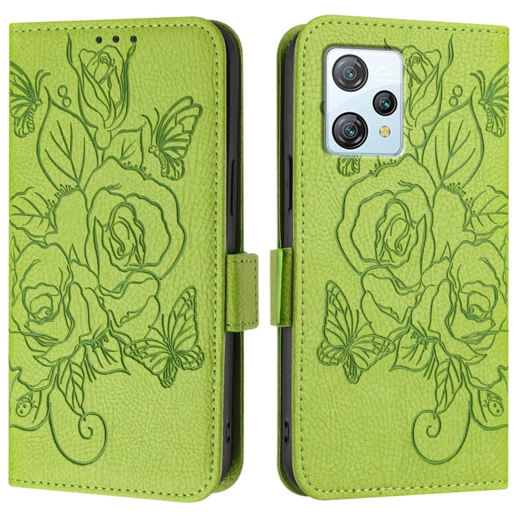 For Blackview A53 Embossed Rose RFID Anti-theft Leather Phone Case(Green) - More Brand by buy2fix | Online Shopping UK | buy2fix