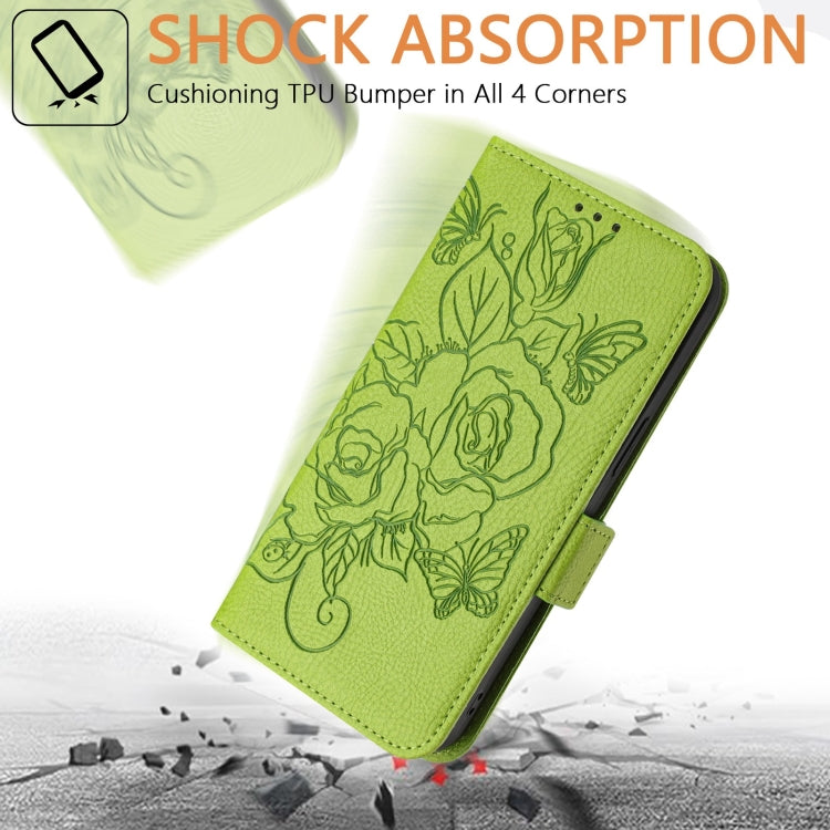 For Blackview A53 Embossed Rose RFID Anti-theft Leather Phone Case(Green) - More Brand by buy2fix | Online Shopping UK | buy2fix