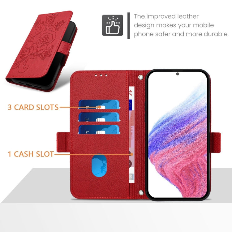 For Blackview A53 Embossed Rose RFID Anti-theft Leather Phone Case(Red) - More Brand by buy2fix | Online Shopping UK | buy2fix