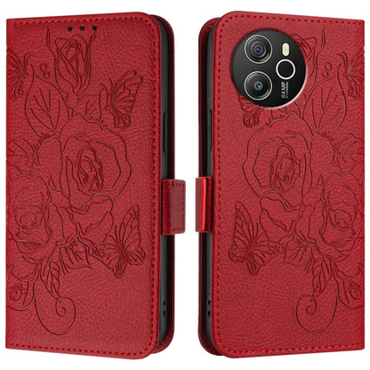 For Blackview Shark 8 Embossed Rose RFID Anti-theft Leather Phone Case(Red) - More Brand by buy2fix | Online Shopping UK | buy2fix