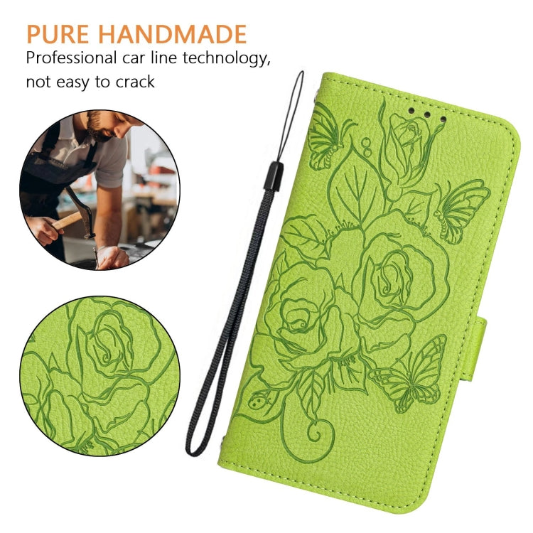 For Google Pixel 9 / 9 Pro Embossed Rose RFID Anti-theft Leather Phone Case(Green) - Google Cases by buy2fix | Online Shopping UK | buy2fix