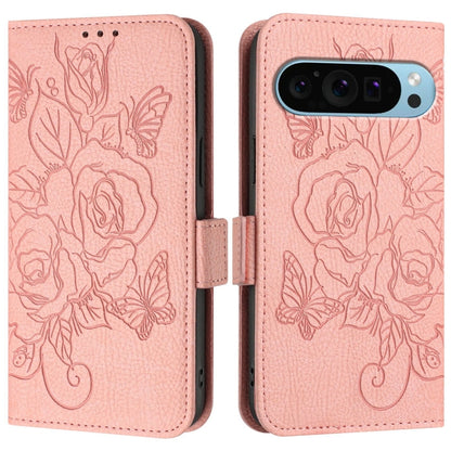 For Google Pixel 9 / 9 Pro Embossed Rose RFID Anti-theft Leather Phone Case(Pink) - Google Cases by buy2fix | Online Shopping UK | buy2fix