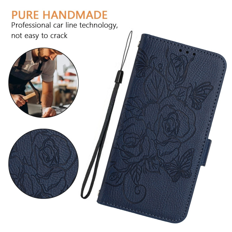 For Google Pixel 9 / 9 Pro Embossed Rose RFID Anti-theft Leather Phone Case(Dark Blue) - Google Cases by buy2fix | Online Shopping UK | buy2fix