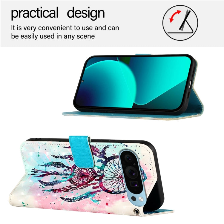 For Google Pixel 9 / 9 Pro 3D Painting Horizontal Flip Leather Phone Case(Color Drop Wind Chimes) - Google Cases by buy2fix | Online Shopping UK | buy2fix