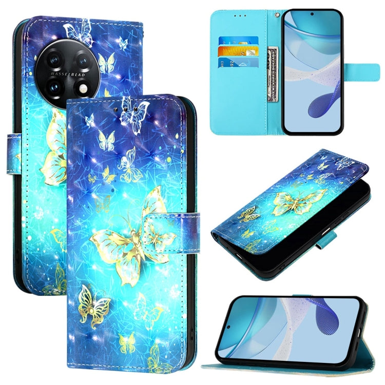 For OnePlus 11 3D Painting Horizontal Flip Leather Phone Case(Golden Butterfly) - OnePlus Cases by buy2fix | Online Shopping UK | buy2fix