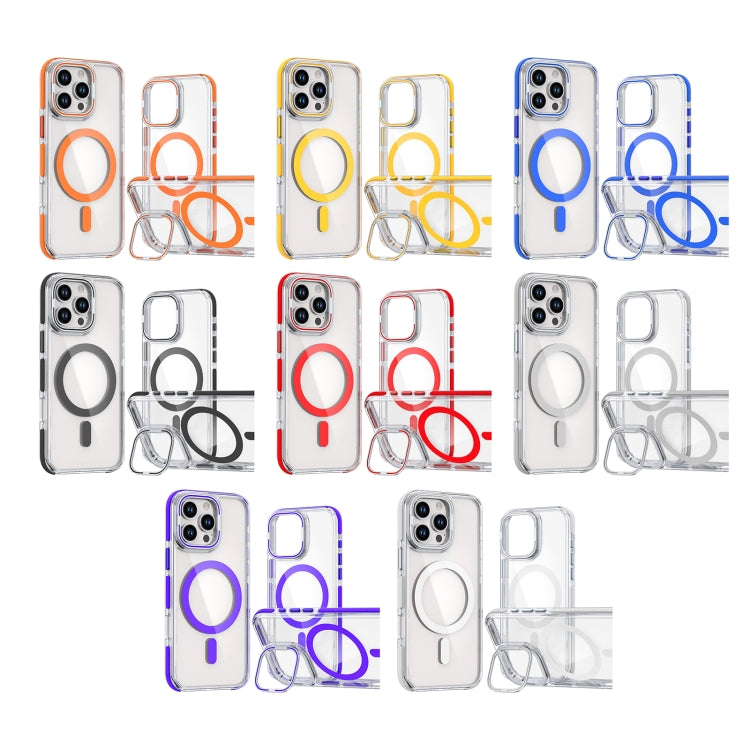 For iPhone 16 Plus Dual-Color Clear Acrylic Hybrid TPU Lens Flip Holder MagSafe Phone Case(Red) - iPhone 16 Plus Cases by buy2fix | Online Shopping UK | buy2fix