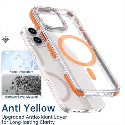 For iPhone 16 Plus Dual-Color Clear Acrylic Hybrid TPU Lens Flip Holder MagSafe Phone Case(Orange) - iPhone 16 Plus Cases by buy2fix | Online Shopping UK | buy2fix