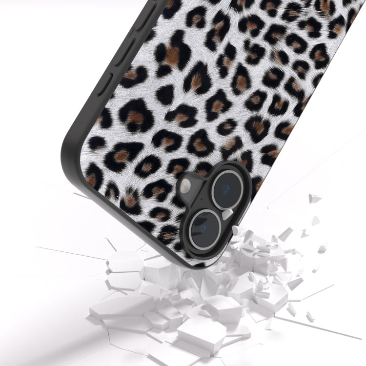 For iPhone 16 Black Frame Leopard Phone Case(Silver Leopard) - iPhone 16 Cases by buy2fix | Online Shopping UK | buy2fix