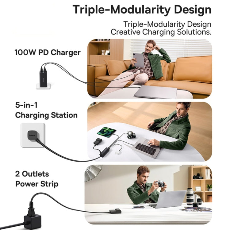 Baseus Lingao Mini Series 100W 3Type-C+USB Ports with 1 Socket Desktop GaN Charger, Length: 1.5m(US Plug) - Multifunction Charger by Baseus | Online Shopping UK | buy2fix