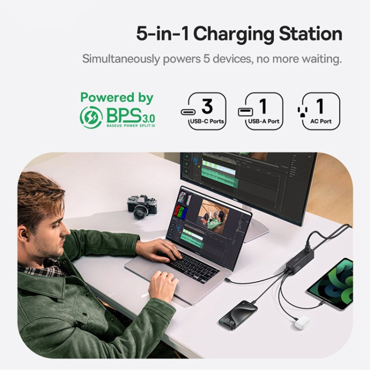 Baseus Lingao Mini Series 100W 3Type-C+USB Ports with 1 Socket Desktop GaN Charger, Length: 1.5m(US Plug) - Multifunction Charger by Baseus | Online Shopping UK | buy2fix