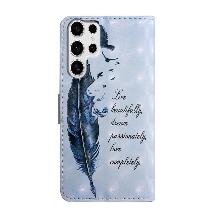 For Samsung Galaxy S25 Ultra 5G Oil Embossed 3D Drawing Leather Phone Case(Blue Feather) - Galaxy S25 Ultra 5G Cases by buy2fix | Online Shopping UK | buy2fix