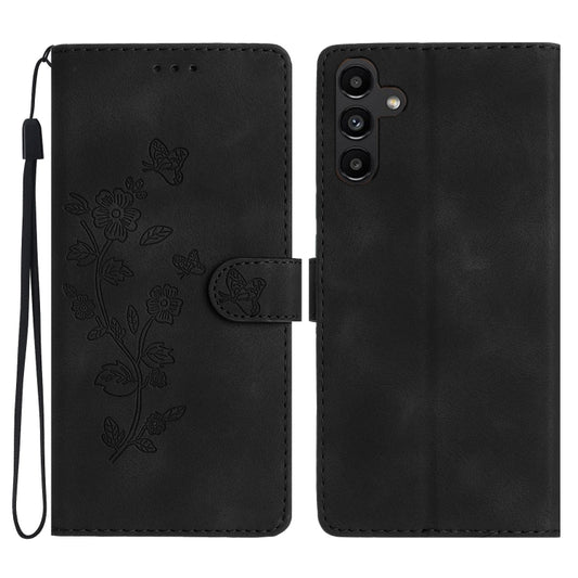 For Samsung Galaxy S25 5G Flower Butterfly Embossing Pattern Leather Phone Case(Black) - Galaxy S25 5G Cases by buy2fix | Online Shopping UK | buy2fix