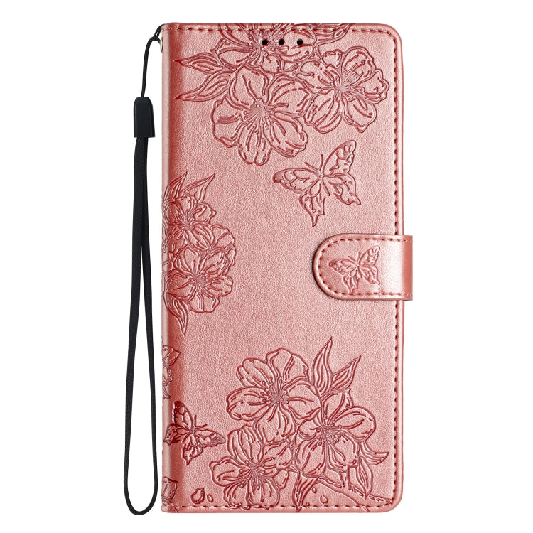 For Samsung Galaxy S25 Ultra 5G Cherry Blossom Butterfly Skin Feel Embossed PU Phone Case(Rose Gold) - Galaxy S25 Ultra 5G Cases by buy2fix | Online Shopping UK | buy2fix