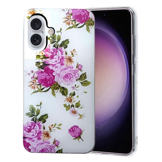 For iPhone 16 Plus Colored Drawing Pattern TPU Phone Case(Rose Flower) - iPhone 16 Plus Cases by buy2fix | Online Shopping UK | buy2fix