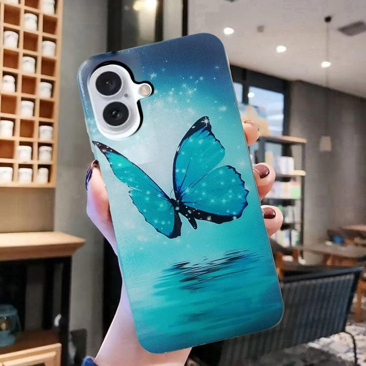 For iPhone 16 Colored Drawing Pattern TPU Phone Case(Butterfly) - iPhone 16 Cases by buy2fix | Online Shopping UK | buy2fix