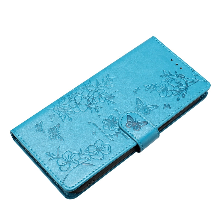 For iPhone 16 Pro Butterflies and Flowers Leather Phone Case(Blue) - iPhone 16 Pro Cases by buy2fix | Online Shopping UK | buy2fix