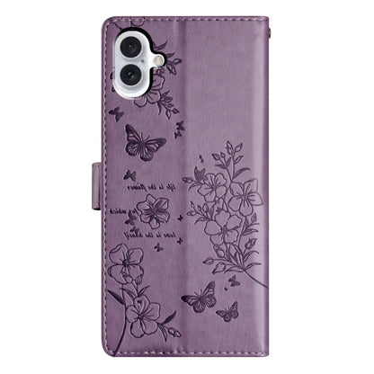 For iPhone 16 Butterflies and Flowers Leather Phone Case(Purple) - iPhone 16 Cases by buy2fix | Online Shopping UK | buy2fix