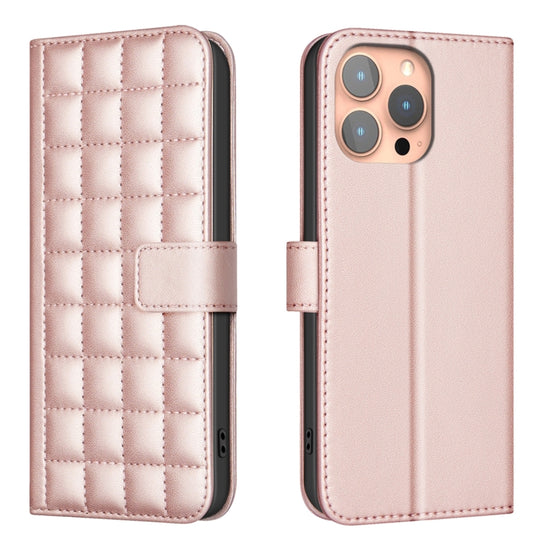 For iPhone 16 Pro Square Texture Leather Phone Case(Rose Gold) - iPhone 16 Pro Cases by buy2fix | Online Shopping UK | buy2fix