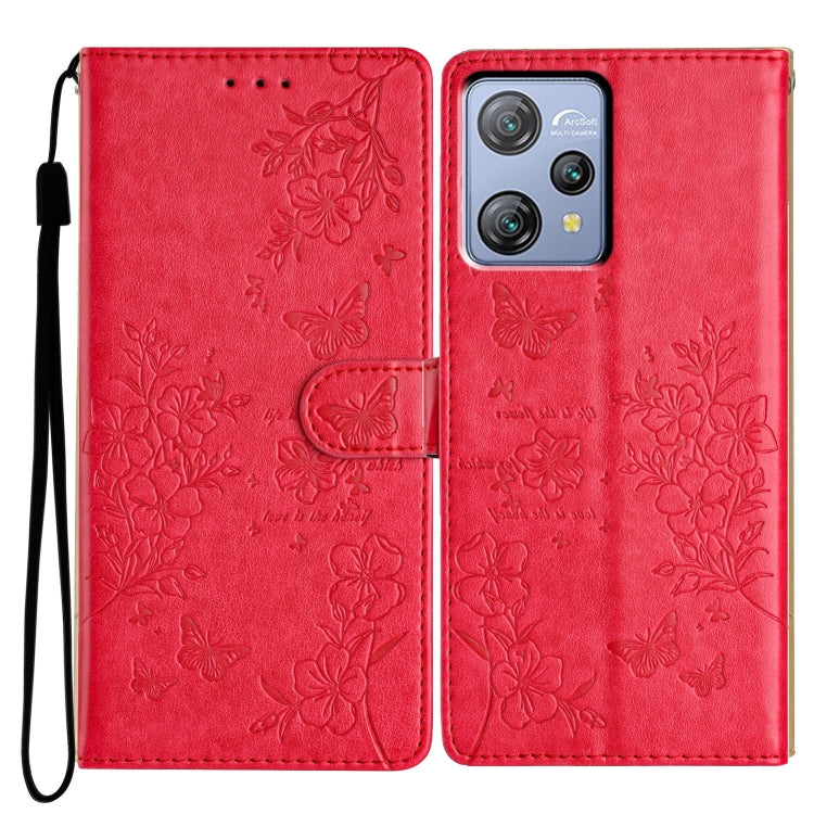 For Blackview A53 / A53 Pro Butterflies and Flowers Leather Phone Case(Red) - More Brand by buy2fix | Online Shopping UK | buy2fix