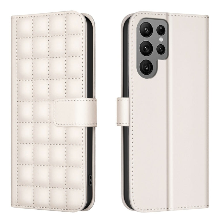 For Samsung Galaxy S25 Ultra 5G Square Texture Leather Phone Case(Beige) - Galaxy S25 Ultra 5G Cases by buy2fix | Online Shopping UK | buy2fix