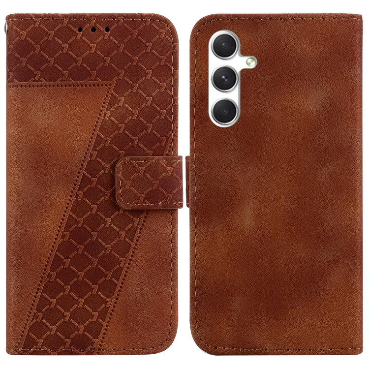 For Samsung Galaxy S25 5G Seven-shaped Embossed Leather Phone Case(Brown) - Galaxy S25 5G Cases by buy2fix | Online Shopping UK | buy2fix