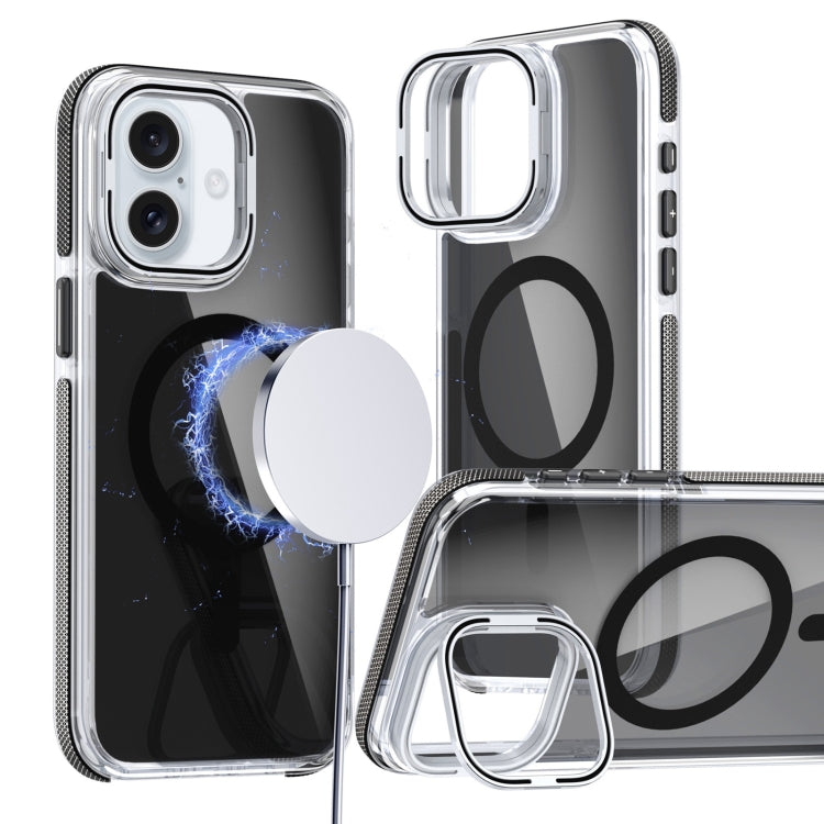 For iPhone 16 Plus Magsafe Dual-Color Transparent Black Lens Holder Phone Case(Black) - iPhone 16 Plus Cases by buy2fix | Online Shopping UK | buy2fix