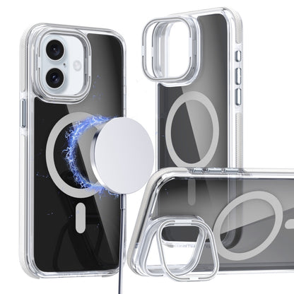 For iPhone 16 Plus Magsafe Dual-Color Transparent Black Lens Holder Phone Case(White) - iPhone 16 Plus Cases by buy2fix | Online Shopping UK | buy2fix