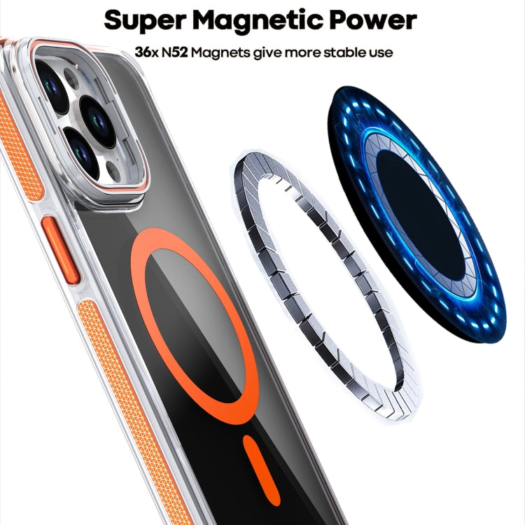 For iPhone 16 Pro Magsafe Dual-Color Transparent Black Lens Holder Phone Case(Orange) - iPhone 16 Pro Cases by buy2fix | Online Shopping UK | buy2fix