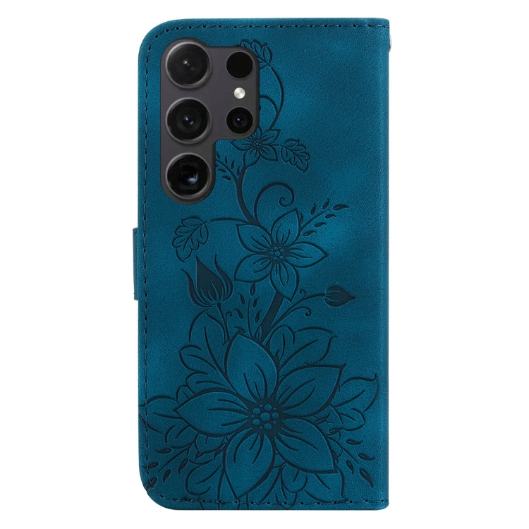 For Samsung Galaxy S25 Ultra 5G Lily Embossed Leather Phone Case(Dark Blue) - Galaxy S25 Ultra 5G Cases by buy2fix | Online Shopping UK | buy2fix