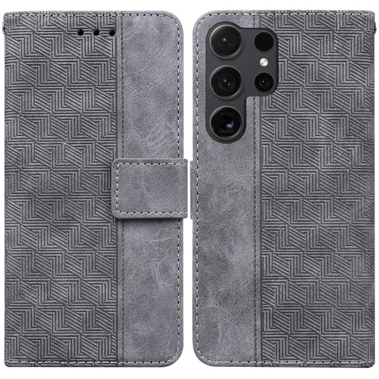 For Samsung Galaxy S25 Ultra 5G Geometric Embossed Leather Phone Case(Grey) - Galaxy S25 Ultra 5G Cases by buy2fix | Online Shopping UK | buy2fix