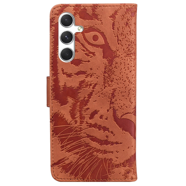 For Samsung Galaxy S25 5G Tiger Embossing Pattern Flip Leather Phone Case(Brown) - Galaxy S25 5G Cases by buy2fix | Online Shopping UK | buy2fix