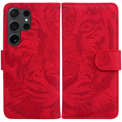 For Samsung Galaxy S25 Ultra 5G Tiger Embossing Pattern Flip Leather Phone Case(Red) - Galaxy S25 Ultra 5G Cases by buy2fix | Online Shopping UK | buy2fix