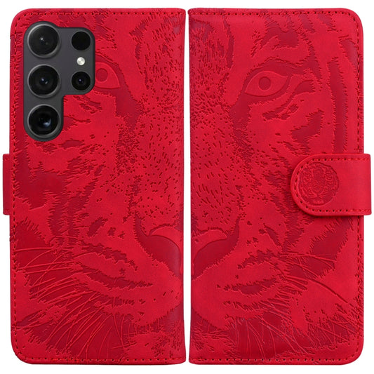 For Samsung Galaxy S25 Ultra 5G Tiger Embossing Pattern Flip Leather Phone Case(Red) - Galaxy S25 Ultra 5G Cases by buy2fix | Online Shopping UK | buy2fix