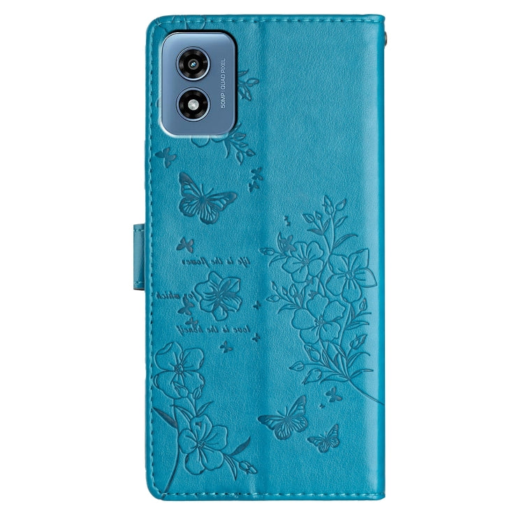 For Motorola Moto G Play 5G 2024 Butterflies and Flowers Leather Phone Case(Blue) - Motorola Cases by buy2fix | Online Shopping UK | buy2fix