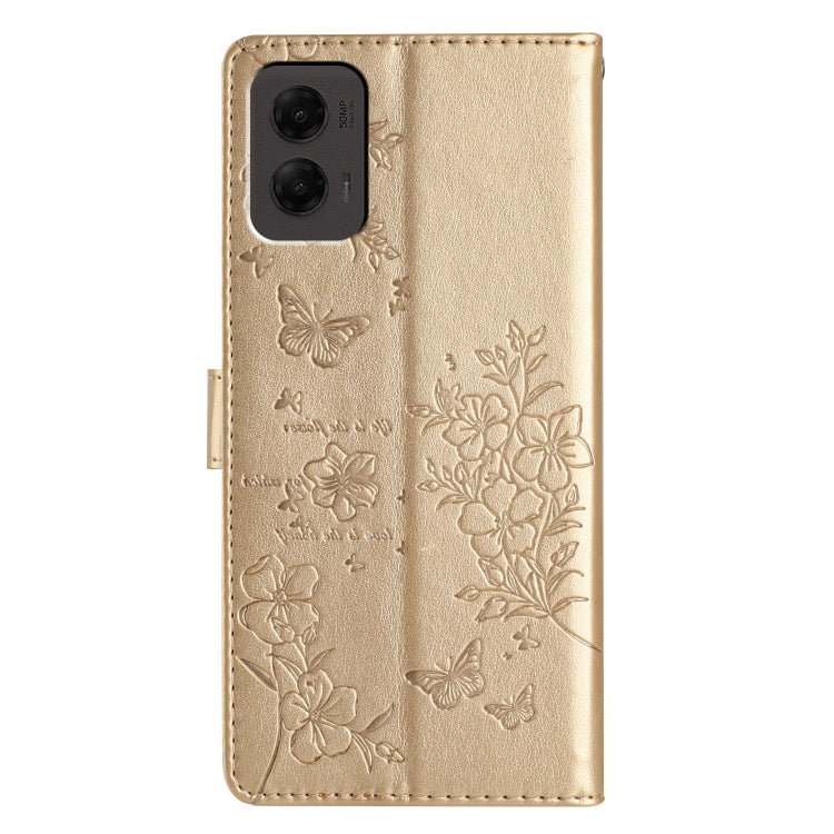 For Motorola Moto G Stylus 5G 2024 Butterflies and Flowers Leather Phone Case(Gold) - Motorola Cases by buy2fix | Online Shopping UK | buy2fix