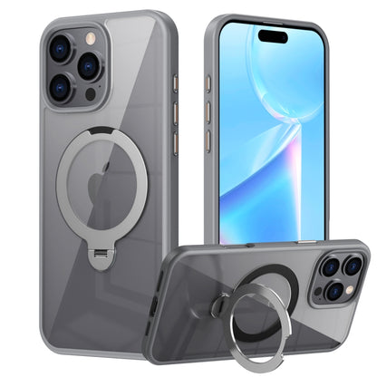 For iPhone 16 Pro Max Transparent MagSafe Magnetic Rotating Ring Holder Phone Case(Grey) - iPhone 16 Pro Max Cases by buy2fix | Online Shopping UK | buy2fix