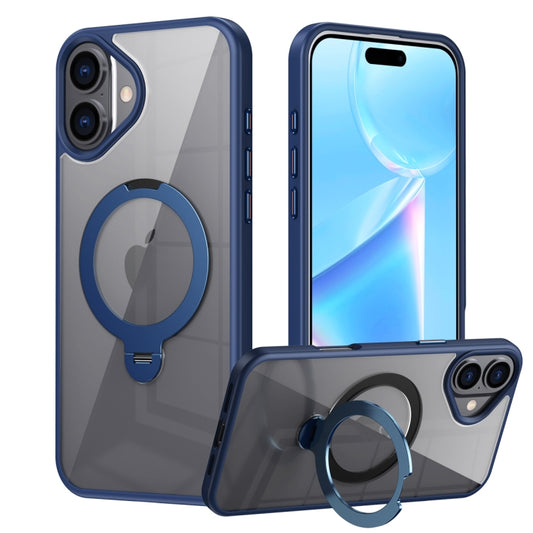 For iPhone 16 Transparent MagSafe Magnetic Rotating Ring Holder Phone Case(Blue) - iPhone 16 Cases by buy2fix | Online Shopping UK | buy2fix