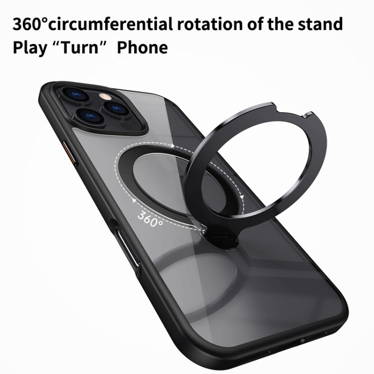 For iPhone 16 Pro Transparent MagSafe Magnetic Rotating Ring Holder Phone Case(Black) - iPhone 16 Pro Cases by buy2fix | Online Shopping UK | buy2fix