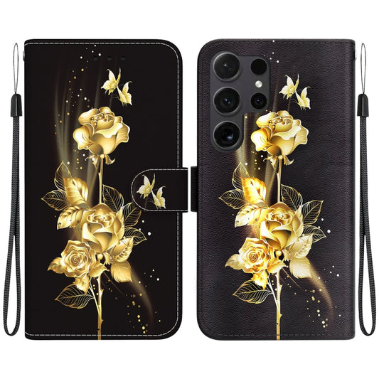 For Samsung Galaxy S25 Ultra 5G Crystal Texture Colored Drawing Leather Phone Case(Gold Butterfly Rose) - Galaxy S25 Ultra 5G Cases by buy2fix | Online Shopping UK | buy2fix