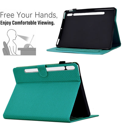 For Samsung Galaxy Tab S9 / S9 FE Solid Color Fiber Texture Smart Tablet Leather Case(Lake Green) - Galaxy Tab S9 Cases by buy2fix | Online Shopping UK | buy2fix