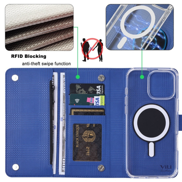 For iPhone 16 ViLi GHB-C Series RFID MagSafe Magnetic Flip Leather Phone Case(Blue) - iPhone 16 Cases by ViLi | Online Shopping UK | buy2fix