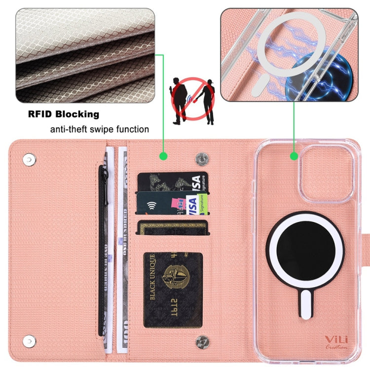 For iPhone 14 Pro ViLi GHB-C Series RFID MagSafe Magnetic Flip Leather Phone Case(Pink) - iPhone 14 Pro Cases by ViLi | Online Shopping UK | buy2fix