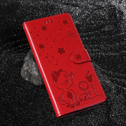 For Samsung Galaxy S25 Ultra 5G Cat and Bee Embossed Flip Leather Phone Case(Red) - Galaxy S25 Ultra 5G Cases by buy2fix | Online Shopping UK | buy2fix