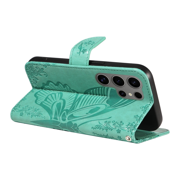 For Samsung Galaxy S25 Ultra 5G Swallowtail Butterfly Embossed Leather Phone Case(Green) - Galaxy S25 Ultra 5G Cases by buy2fix | Online Shopping UK | buy2fix