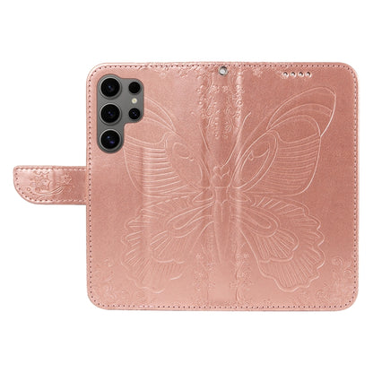 For Samsung Galaxy S25 Ultra 5G Swallowtail Butterfly Embossed Leather Phone Case(Rose Gold) - Galaxy S25 Ultra 5G Cases by buy2fix | Online Shopping UK | buy2fix