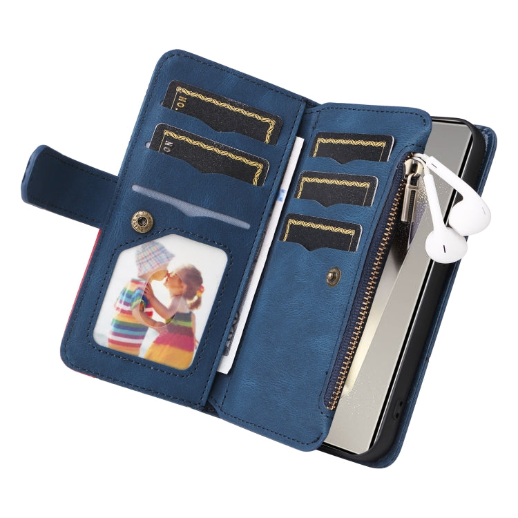 For Samsung Galaxy S25 Ultra 5G Dual-color 9 Card Slots Zipper Wallet Leather Phone Case(Blue) - Galaxy S25 Ultra 5G Cases by buy2fix | Online Shopping UK | buy2fix