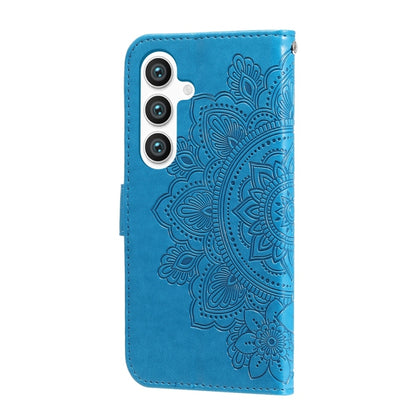 For Samsung Galaxy S25 5G Seven-petal Flowers Embossing Leather Phone Case(Blue) - Galaxy S25 5G Cases by buy2fix | Online Shopping UK | buy2fix